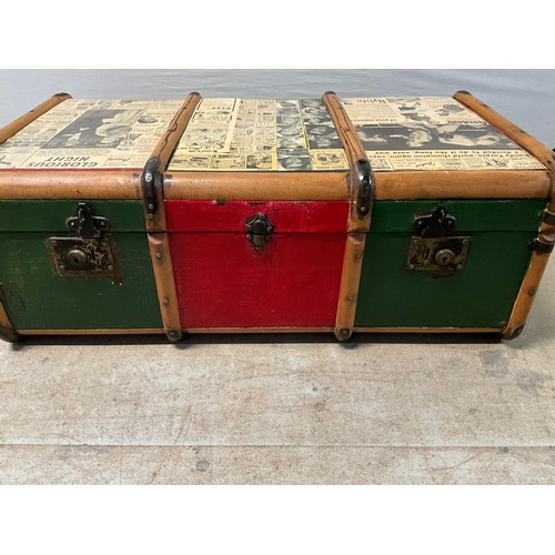 244 - VICTORIAN OAK BANDED TRAVELLERS CHEST H12” L36” D19”