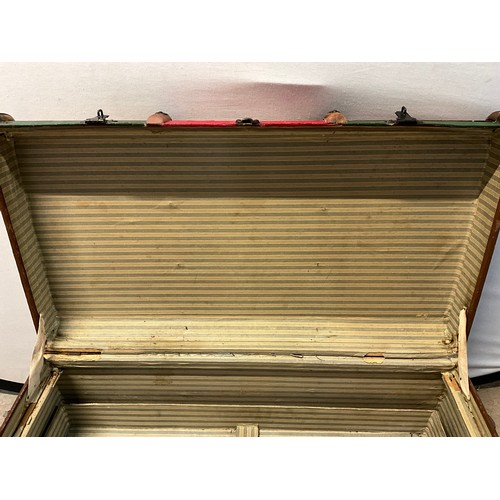 244 - VICTORIAN OAK BANDED TRAVELLERS CHEST H12” L36” D19”