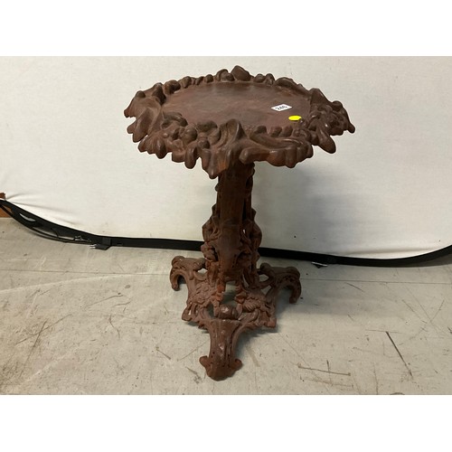 246 - SOLID CAST IRON PEDESTAL ORANGERY TABLE DECORATED WITH FOILAGE H27” D20”