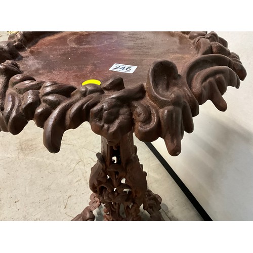 246 - SOLID CAST IRON PEDESTAL ORANGERY TABLE DECORATED WITH FOILAGE H27” D20”