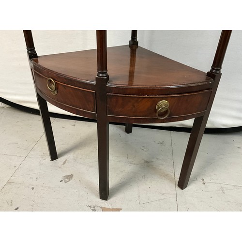 249 - GEORGIAN MAHOGANY CORNER WASHSTAND WITH 2 DRAWERS TO BASE H38” L22” D15”