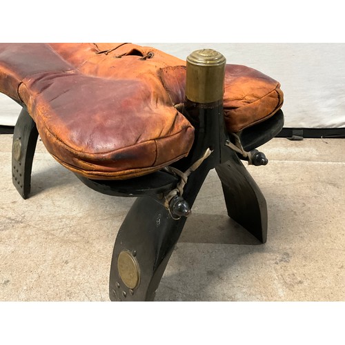 250 - VINTAGE SADDLE STOOL WITH LEATHER CUSHION H16” L21”