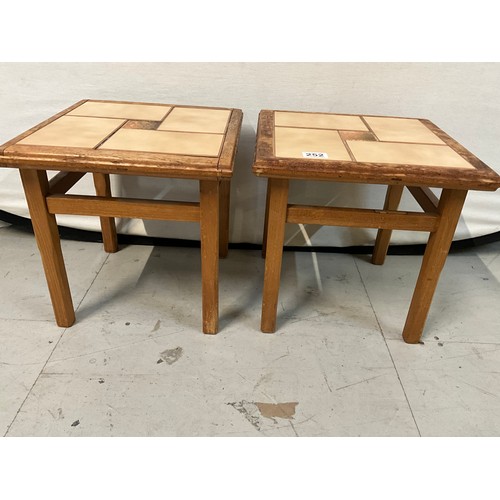 252 - PAIR OF MID CENTURY TILE TOPPED TABLES H14” D14”