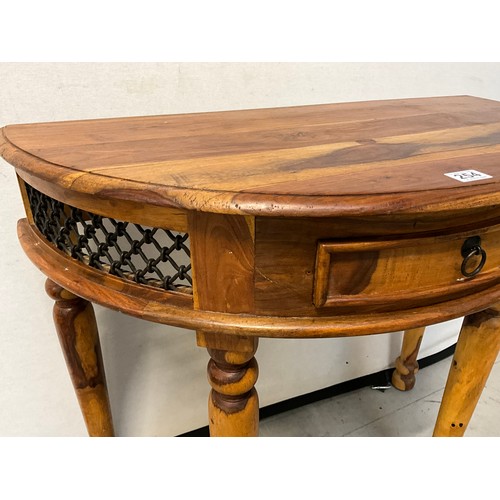 254 - MODERN ACACIA WOOD HALF MOON HALL TABLE WITH DRAWER H30.5” L35” L18”