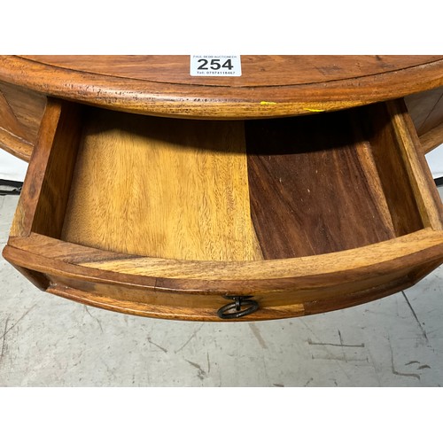 254 - MODERN ACACIA WOOD HALF MOON HALL TABLE WITH DRAWER H30.5” L35” L18”