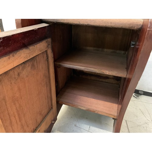 232 - VICTORIAN MAHOGANY POT CUPBOARD WITH CARVED PANELED DOOR H30” L15” D16”