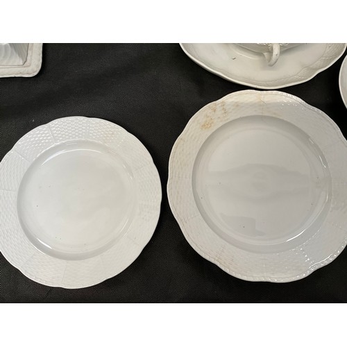 8 - A LARGE WHITE DINNER SERVICE TO INCLUDE DINNER PLATES TEA PLATES BOWLS CHEESE DISH ETC