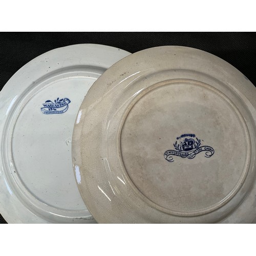 13 - A BOX OF VICTORIAN BLUE AND WHITE CHINA TO INCLUDE TERRINES WILLOW PATTERN PLATES ETC