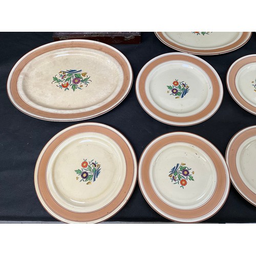 30 - ART DECO HAND PAINTED MINTONS DINNERWARE AND A MAHOGANY BOX