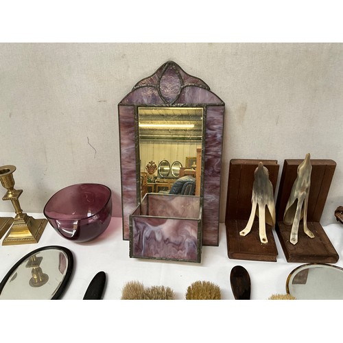 46 - A BOX OF COLLECTABLE ITEMS TO INCLUDE VANITY ITEMS CAMERAS MIRROR ETC