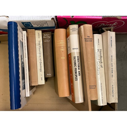 67 - THREE BOXES OF SCIENTIFIC BOOKS ON GEOLOGY INCLUDING MAPS ETC