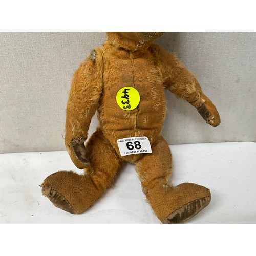 68 - EARLY JOINTED TEDDY BEAR WITH GLASS EYES A/F