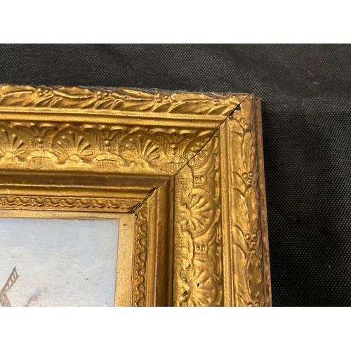 69 - A VICTORIAN GILT FRAMED OILS UNDER GLASS (WINDMILL OVERLOOKING LAKE)