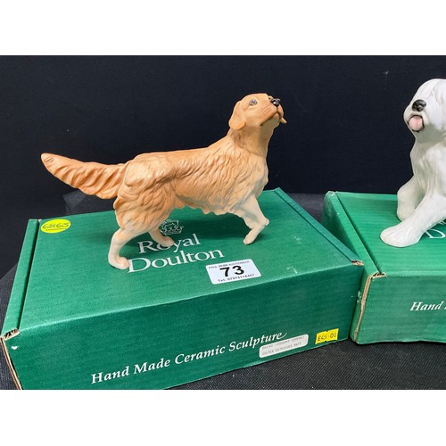 73 - TWO BOXED ROYAL DOULTON GOLDEN RETRIEVERS AND BOXED ROYAL DOULTON SHEEP DOG