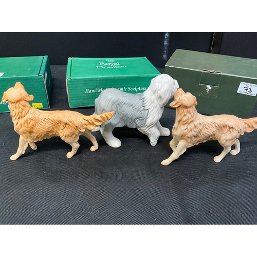 73 - TWO BOXED ROYAL DOULTON GOLDEN RETRIEVERS AND BOXED ROYAL DOULTON SHEEP DOG