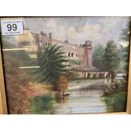 99 - GILT FRAMED VICTORIAN WATERCOLOUR A COUNTRY HOUSE OVERLOOKING A LAKE 16”X17”