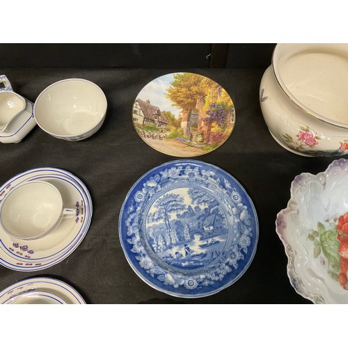 103 - A BOX OF CHINA TO INCLUDE PART TEA SET VICTORIAN CHAMBER POT ETC