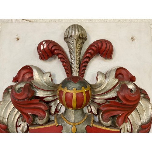 113 - CREST OF ARMS WALL PLAQUE ENTITLED NON DORMIRE 31”X21”