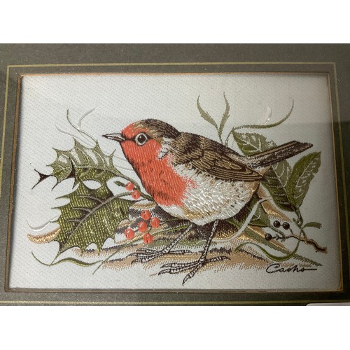 139 - A SET OF FOUR FRAMED SILK BIRD PICTURES