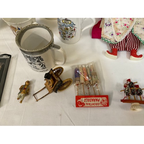 163 - TWO BOXES OF CHINA ETC TOO INCLUDE HORSE AND CART COMMEMMERATIVE WARE COLLECTORS SPOONS ETC