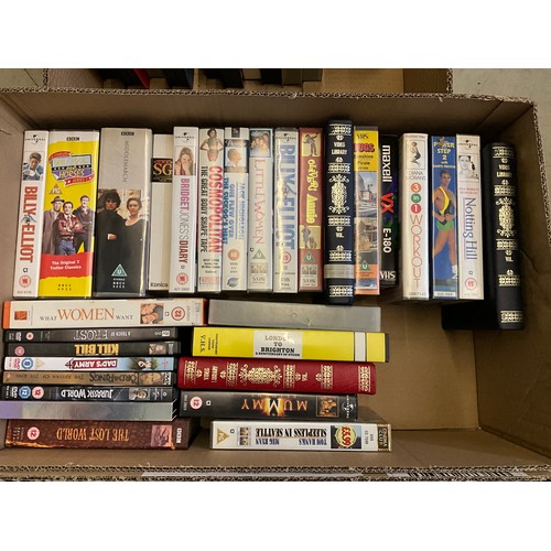 179 - THREE BOXES OF DVDS CDS AND DECORATIVE BOXES