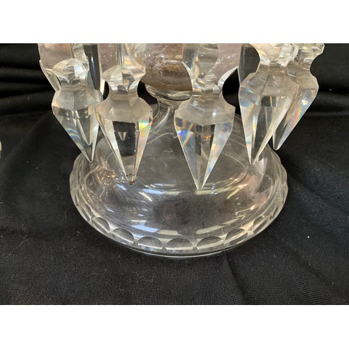 206 - A PAIR OF VICTORIAN CLEAR GLASS LUSTRES COMPLETE WITH DROPPERS H12” D5”