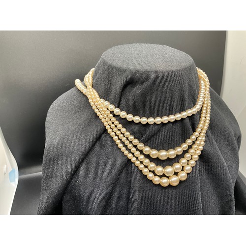 218 - VINTAGE PEARL NECKLACE WITH 9CT GOLD CLASP AND 3 STRAND VINTAGE PEARL NECKLACE