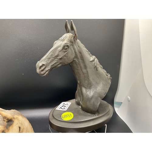 242 - BRONZE LIMITED EDITION HORSE SCULPTURE SIGNED TO REAR J RYNHART E/250 CERAMIC HORSES HEAD IMPRESSED ... 