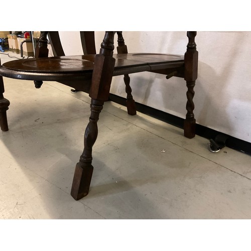 276 - VICTORIAN MAHOGANY DINING CHAIR AND OAK BARLEY TWIST FOLDING CAKESTAND (LEG BROKEN AND MISSING)