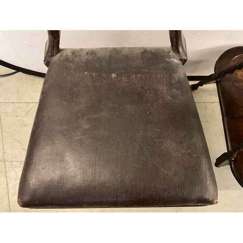 276 - VICTORIAN MAHOGANY DINING CHAIR AND OAK BARLEY TWIST FOLDING CAKESTAND (LEG BROKEN AND MISSING)