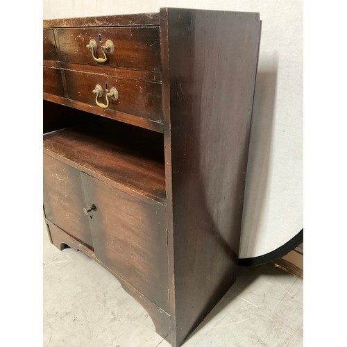 332 - VINTAGE OAK BOOKCASE WITH 4 DRAWERS OVER OPEN SECTION AND 2 DOORS BELOW H36