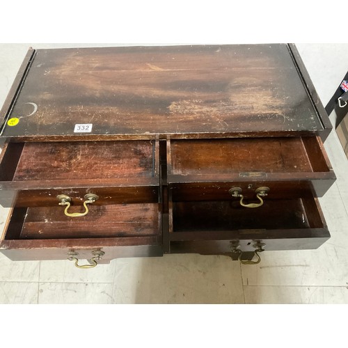 332 - VINTAGE OAK BOOKCASE WITH 4 DRAWERS OVER OPEN SECTION AND 2 DOORS BELOW H36