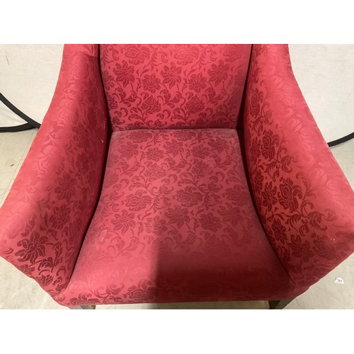 338 - EDWARDIAN UPHOLSTERED ARMCHAIR (WINE FABRIC)