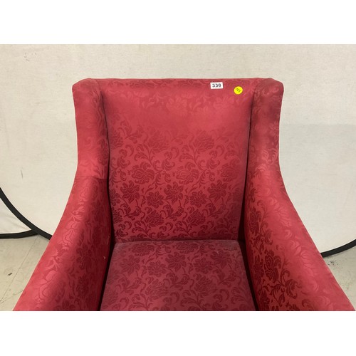 338 - EDWARDIAN UPHOLSTERED ARMCHAIR (WINE FABRIC)