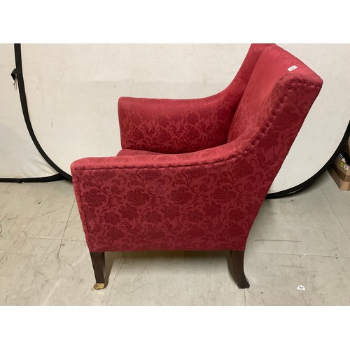 338 - EDWARDIAN UPHOLSTERED ARMCHAIR (WINE FABRIC)