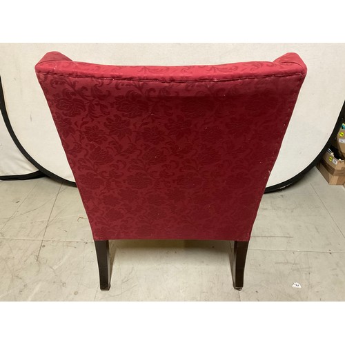 338 - EDWARDIAN UPHOLSTERED ARMCHAIR (WINE FABRIC)