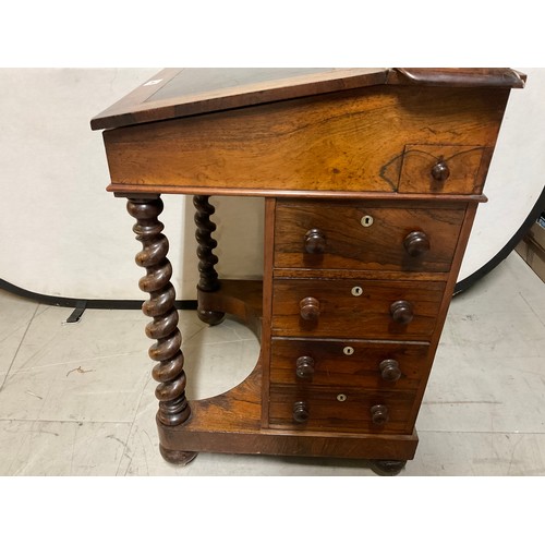 340 - VICTORIAN ROSEWOOD DAVENPORT DESK WITH BARLEY TWIST SUPPORTS AND FITTED INTERIOR H34