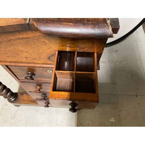 340 - VICTORIAN ROSEWOOD DAVENPORT DESK WITH BARLEY TWIST SUPPORTS AND FITTED INTERIOR H34