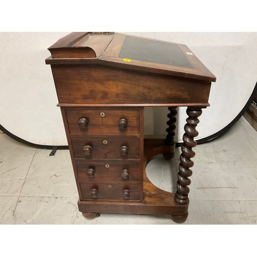 340 - VICTORIAN ROSEWOOD DAVENPORT DESK WITH BARLEY TWIST SUPPORTS AND FITTED INTERIOR H34