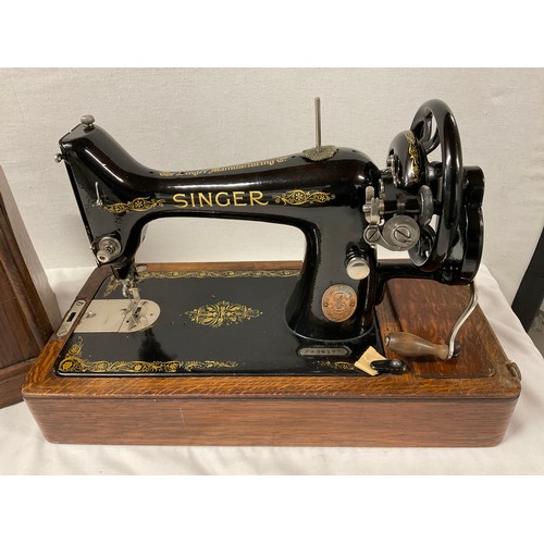 24 - VINTAGE SINGER HAND SEWING MACHINE IN CASE