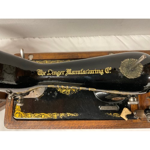 24 - VINTAGE SINGER HAND SEWING MACHINE IN CASE