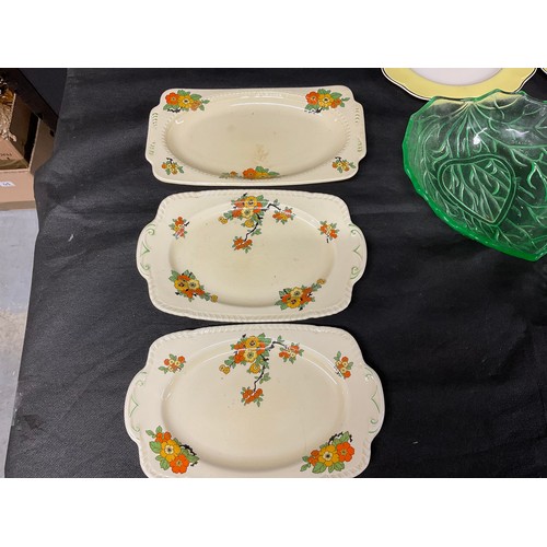 74 - BOX OF CHINA AND GLASSWARE TO INCLUDE CRUETS FRUIT SET ETC