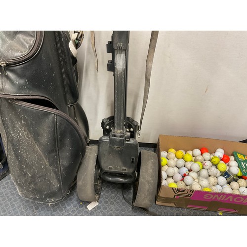 78 - 2 GOLF BAGS CLUBS TROLLEY AND LARGE QTY OF GOLF BALLS