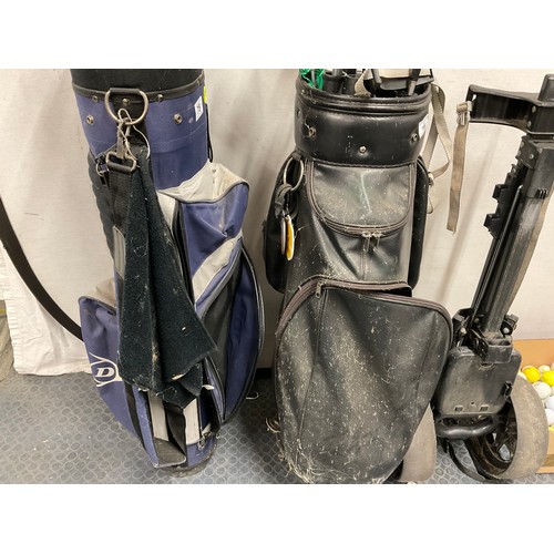 78 - 2 GOLF BAGS CLUBS TROLLEY AND LARGE QTY OF GOLF BALLS