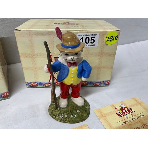 105 - 3 BOXED ROYAL DOULTON RUPERT THE BEAR FIGURES