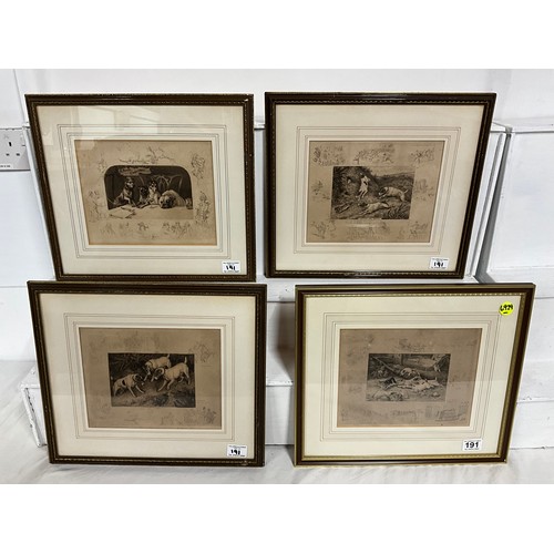 191 - 4 VINTAGE FRAMED DOG RELATED PRINTS 16”X17”