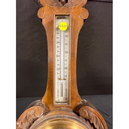 202 - CARVED OAK VINTAGE WALL BAROMETER H32”