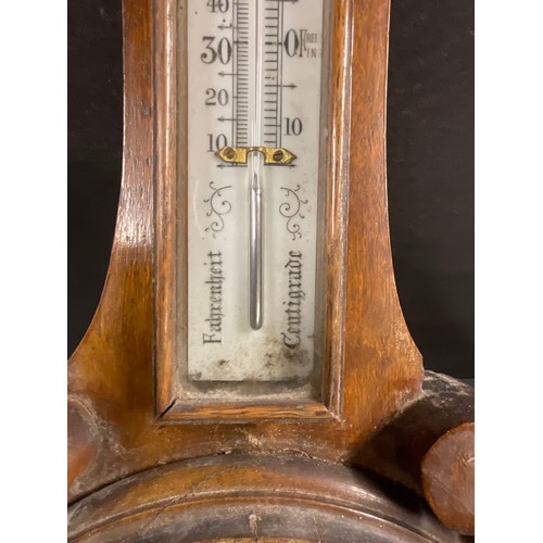 202 - CARVED OAK VINTAGE WALL BAROMETER H32”