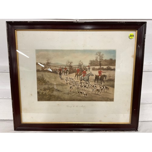 218 - 3 VINTAGE FRAMED HUNTING SCENE PICTURES H24 INCH L28INCH