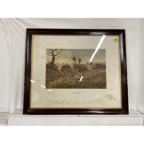 218 - 3 VINTAGE FRAMED HUNTING SCENE PICTURES H24 INCH L28INCH